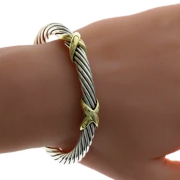 David Yurman Jewelry - ( DAVID YURMAN ) AUTHENTIC 925 Silver 14K Gold Double "X" Cuff Bracelet